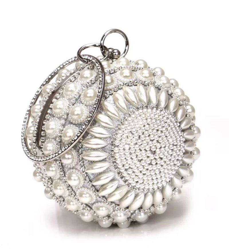 OutDazl - Circular Wristlet Clutch in Pearl & Silver - OutDazl