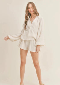 OutDazl - Cream Cotton Top and Shorts Set - OutDazl