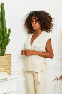 Outdazl - Emma Knit Wrap Vest in Cream - OutDazl