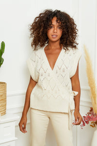 Outdazl - Emma Knit Wrap Vest in Cream - OutDazl