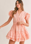 OutDazl - Eyelet Lace Mini Ruffled Tiered Dress in Apricot - OutDazl