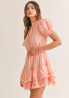 OutDazl - Eyelet Lace Mini Ruffled Tiered Dress in Apricot - OutDazl