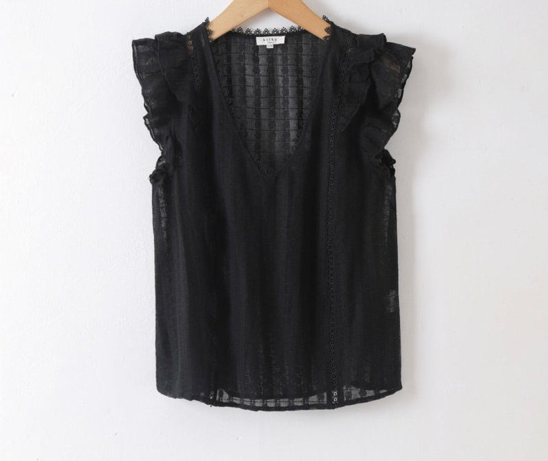 OutDazl - Frill Detail Blouse Minnie in Black - OutDazl