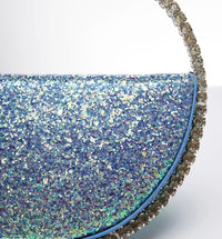 OutDazl - Half Moon Crystal Embellished Glitter Clutch - OutDazl