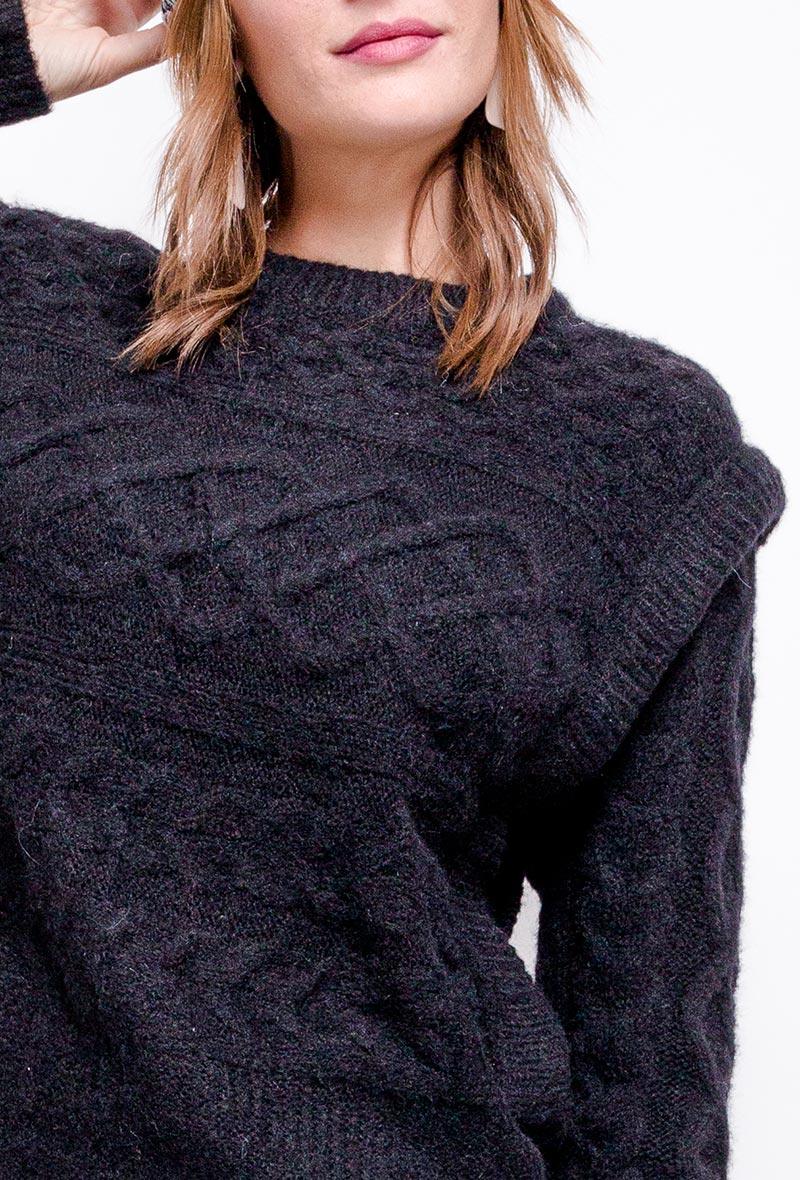 Outdazl - Jacquard-patterned cable-knit wool blend sweater in Black - OutDazl