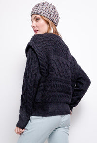 Outdazl - Jacquard-patterned cable-knit wool blend sweater in Black - OutDazl