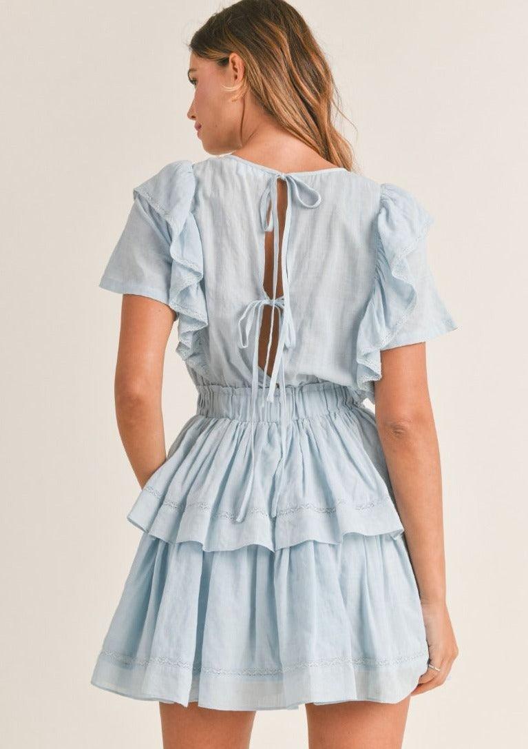 OutDazl - Lace Trim Shirred Layered Dress - OutDazl