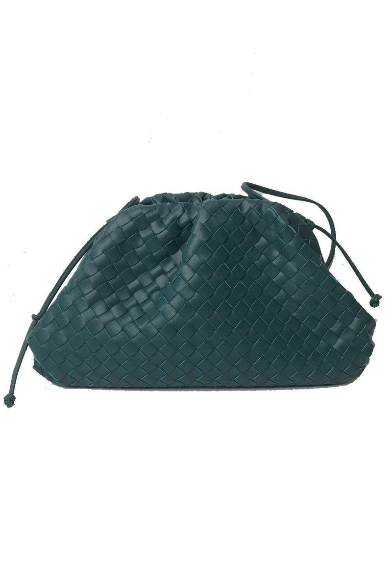 OutDazl - Large Woven Gathered Clutch in Forest Green - OutDazl