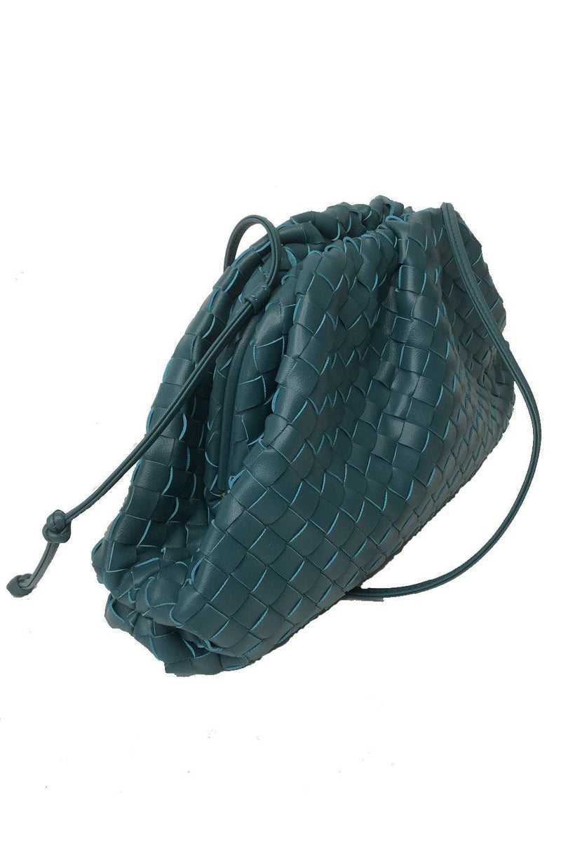 OutDazl - Large Woven Gathered Clutch in Forest Green - OutDazl