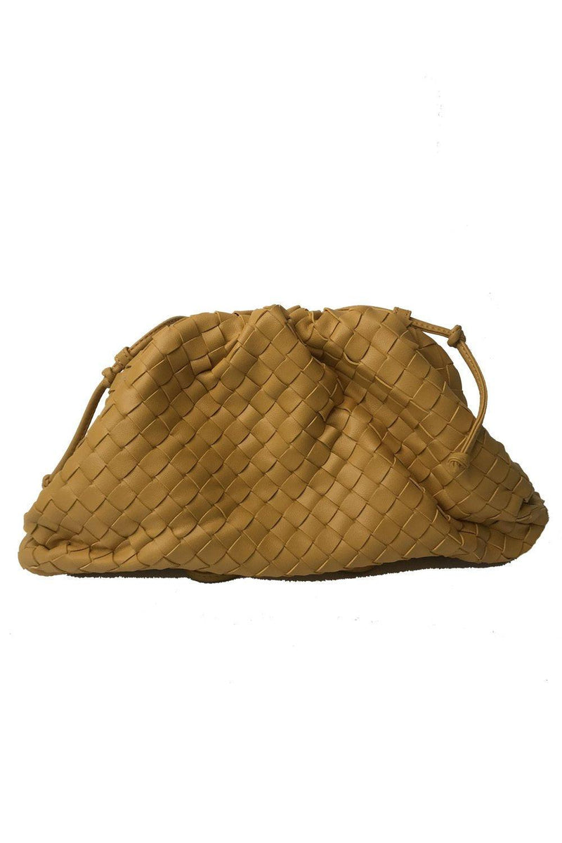 OutDazl - Large Woven Gathered Clutch in Mustard - OutDazl
