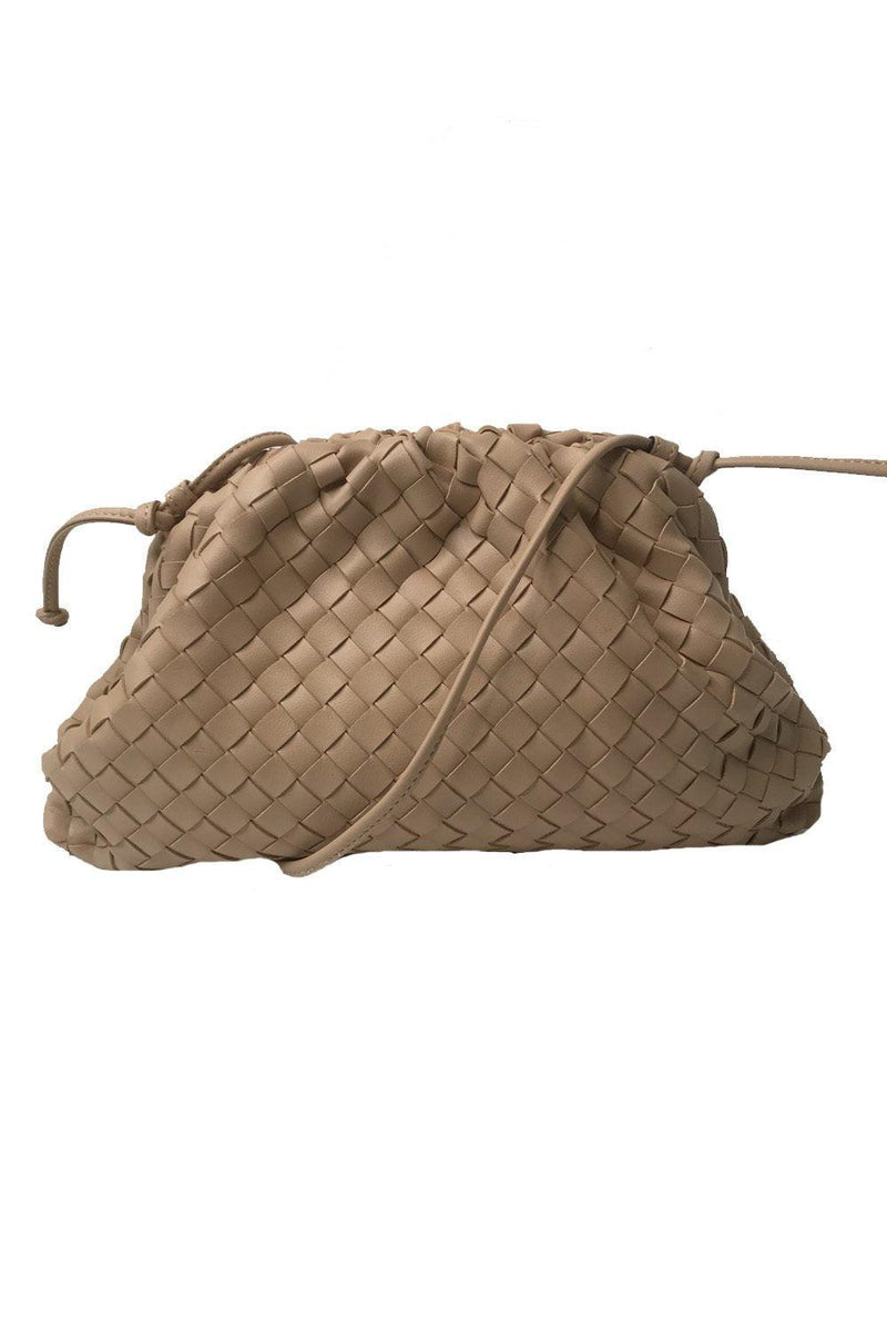 OutDazl - Large Woven Gathered Clutch in Nude - OutDazl