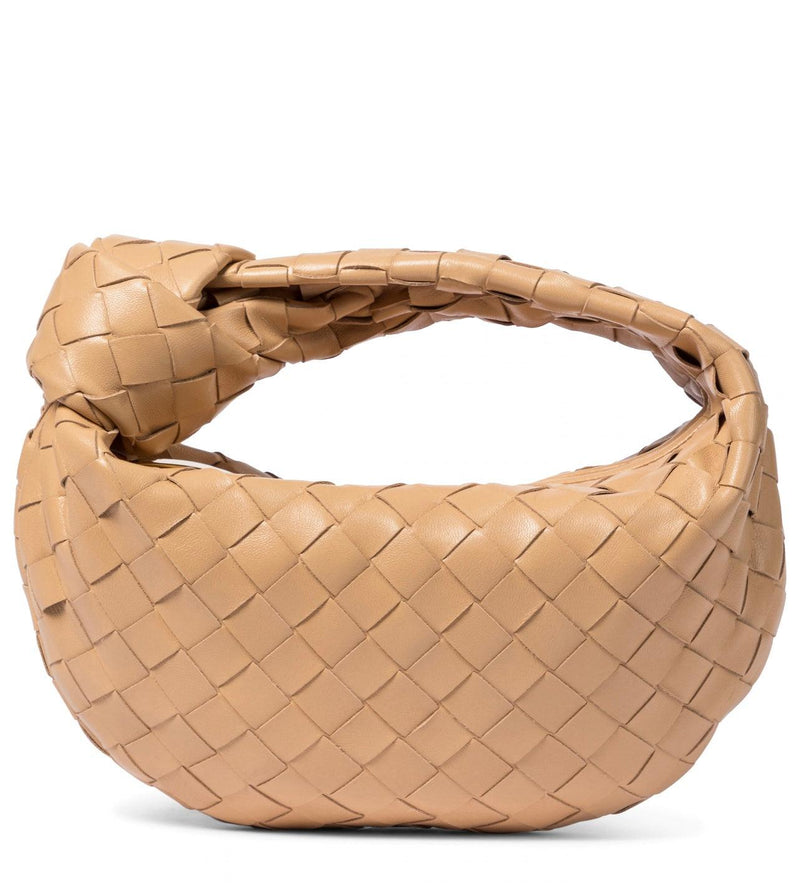 OutDazl - Leather Small Woven Knotted Clutch Joy in Tan - OutDazl