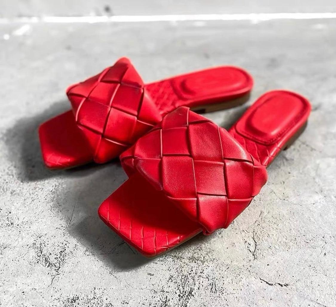 OutDazl - Lido Flat Slides in Red - OutDazl