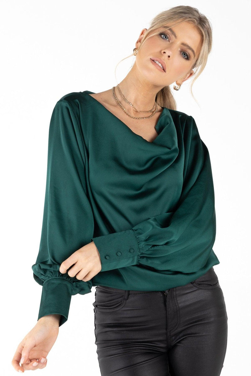 Outdazl - Lula Cowl Neck Top in Green - OutDazl