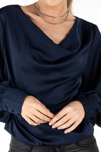 Outdazl - Lula Cowl Neck Top in Navy - OutDazl