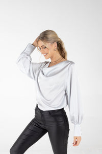 Outdazl - Lula Cowl Neck Top in Silver - OutDazl