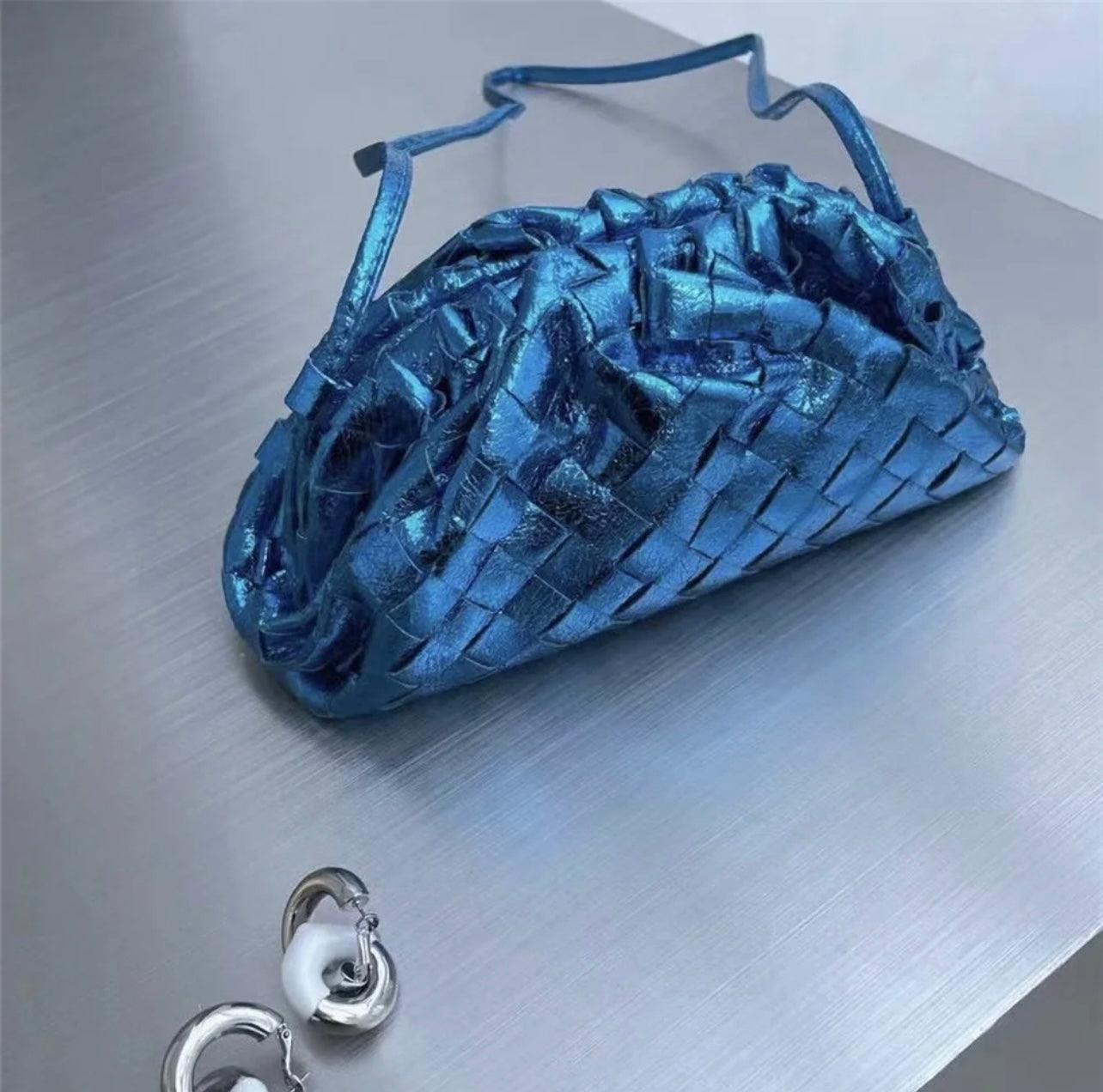 Metallic blue 2025 clutch bag