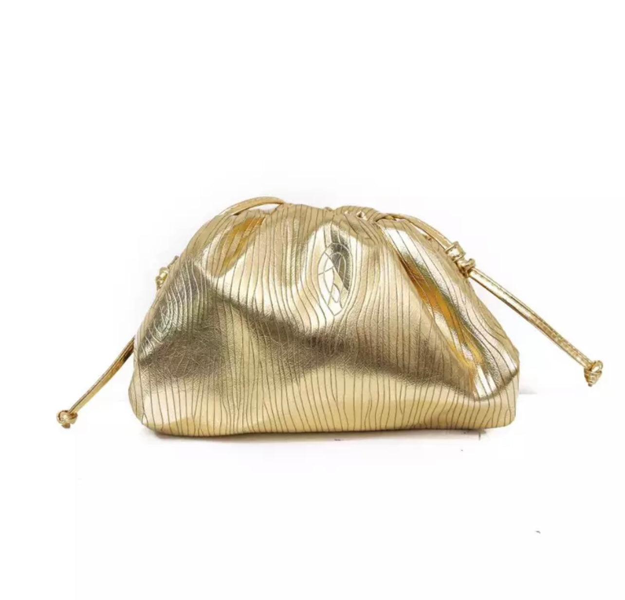 OutDazl - Metallised Gathered PU Clutch bag in Gold - OutDazl