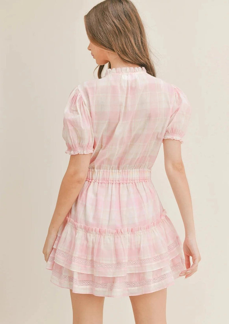 OutDazl - Mini Ruffle Dress in Checkered Pink - OutDazl