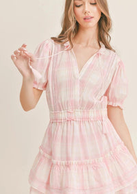 OutDazl - Mini Ruffle Dress in Checkered Pink - OutDazl
