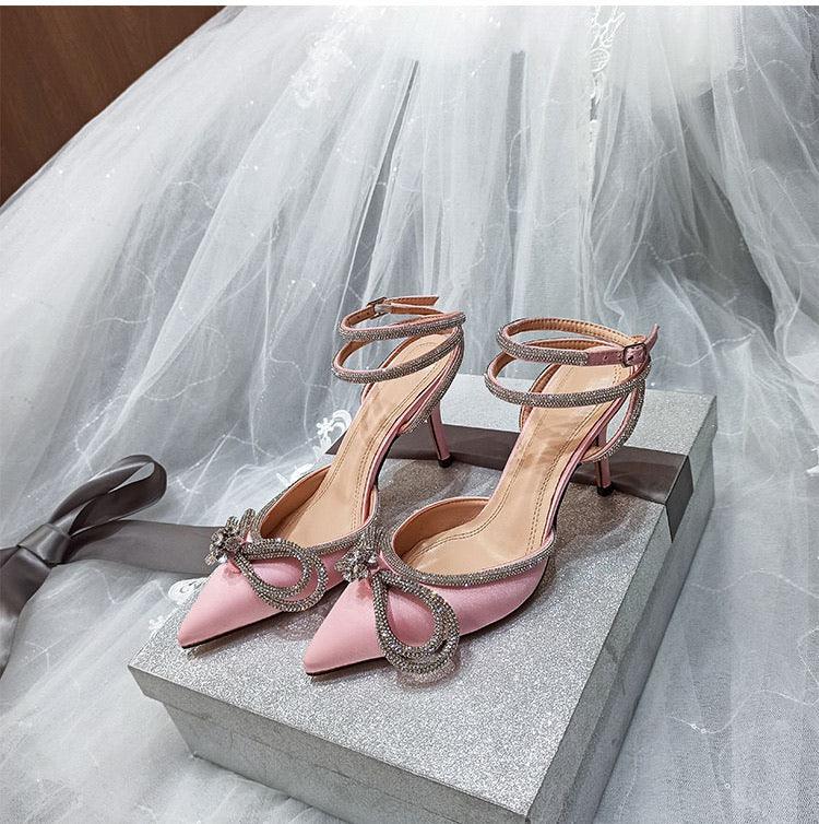 Pink Satin Double Bow Jewel Pumps OutDazl