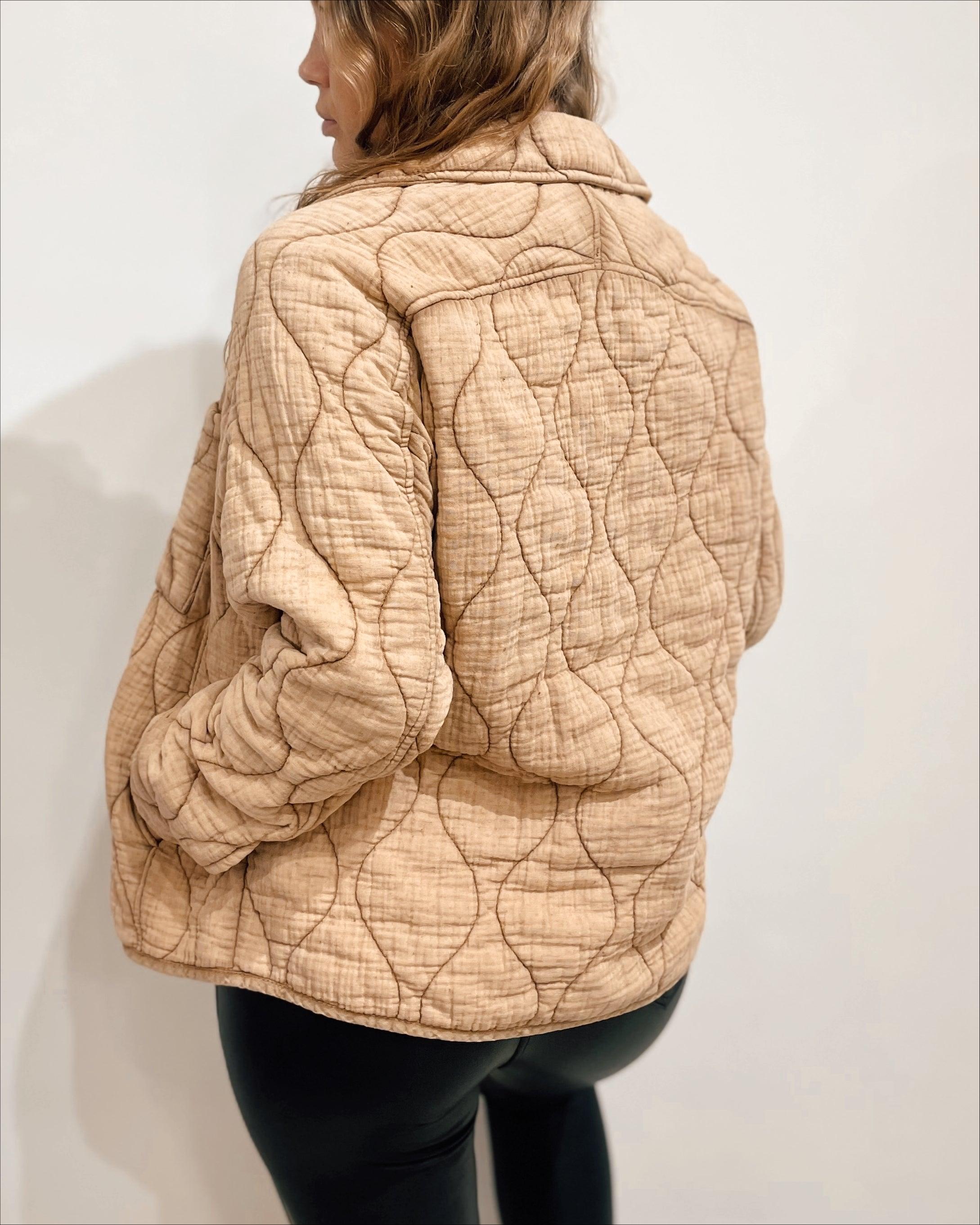 OutDazl - Quilted Shacket in Camel - OutDazl