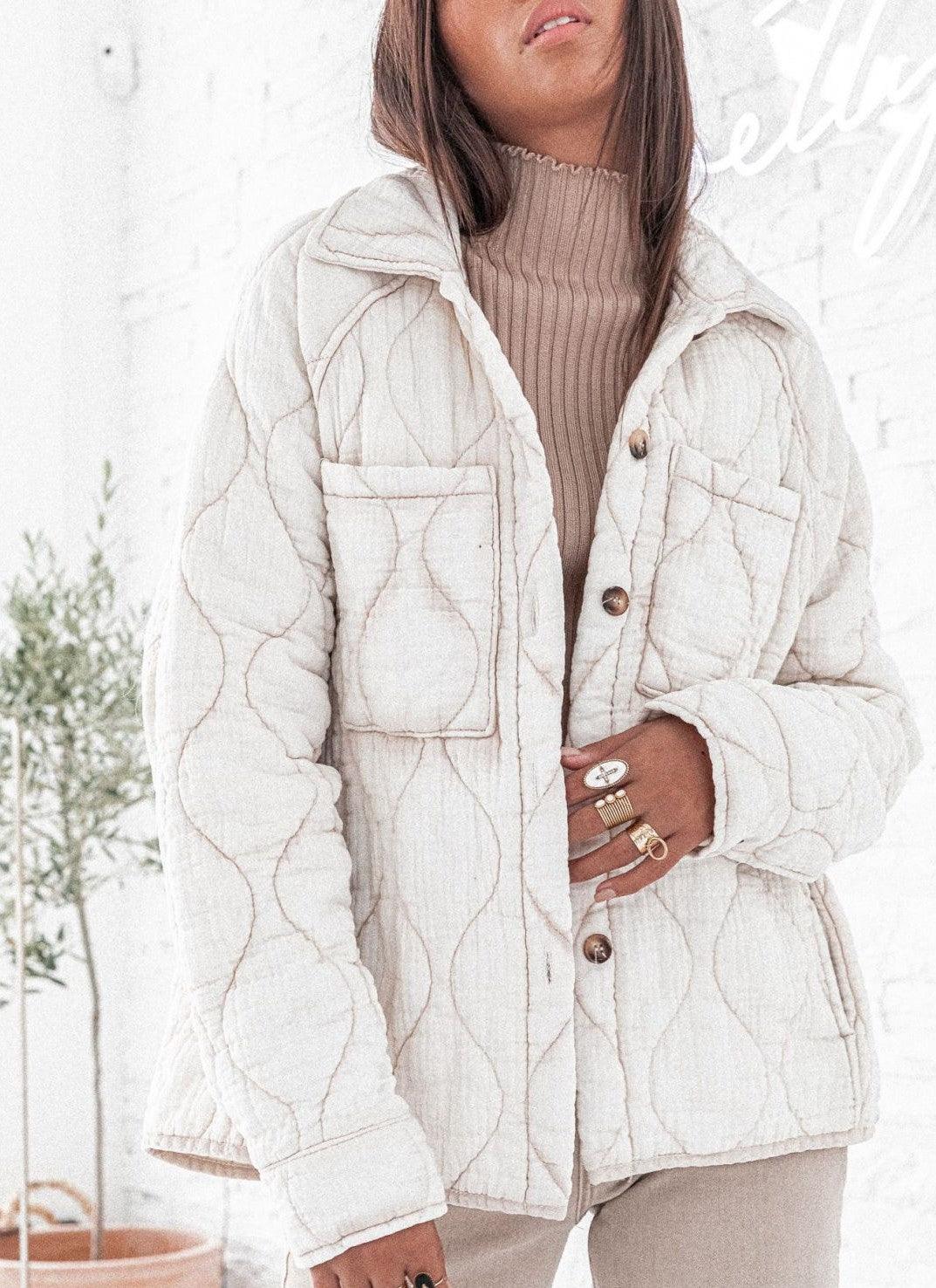 OutDazl - Quilted Shacket in Cream - OutDazl