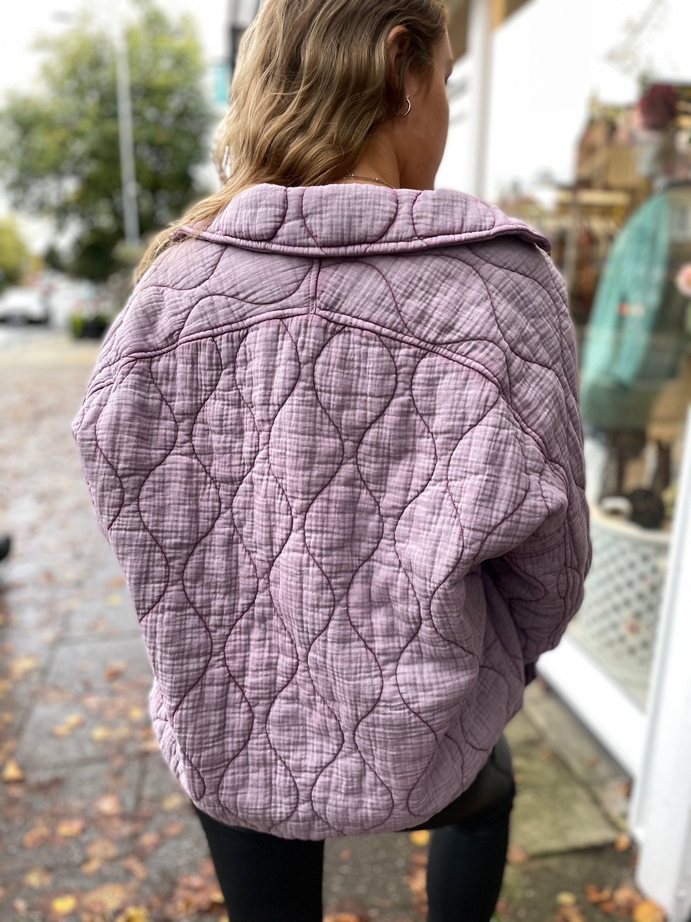 OutDazl - Quilted Shacket in Lilac - OutDazl