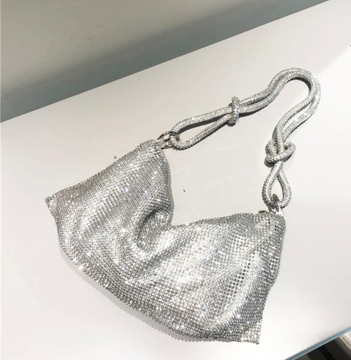 OutDazl - Rhinestone Mini Shoulder Bag in Silver - OutDazl
