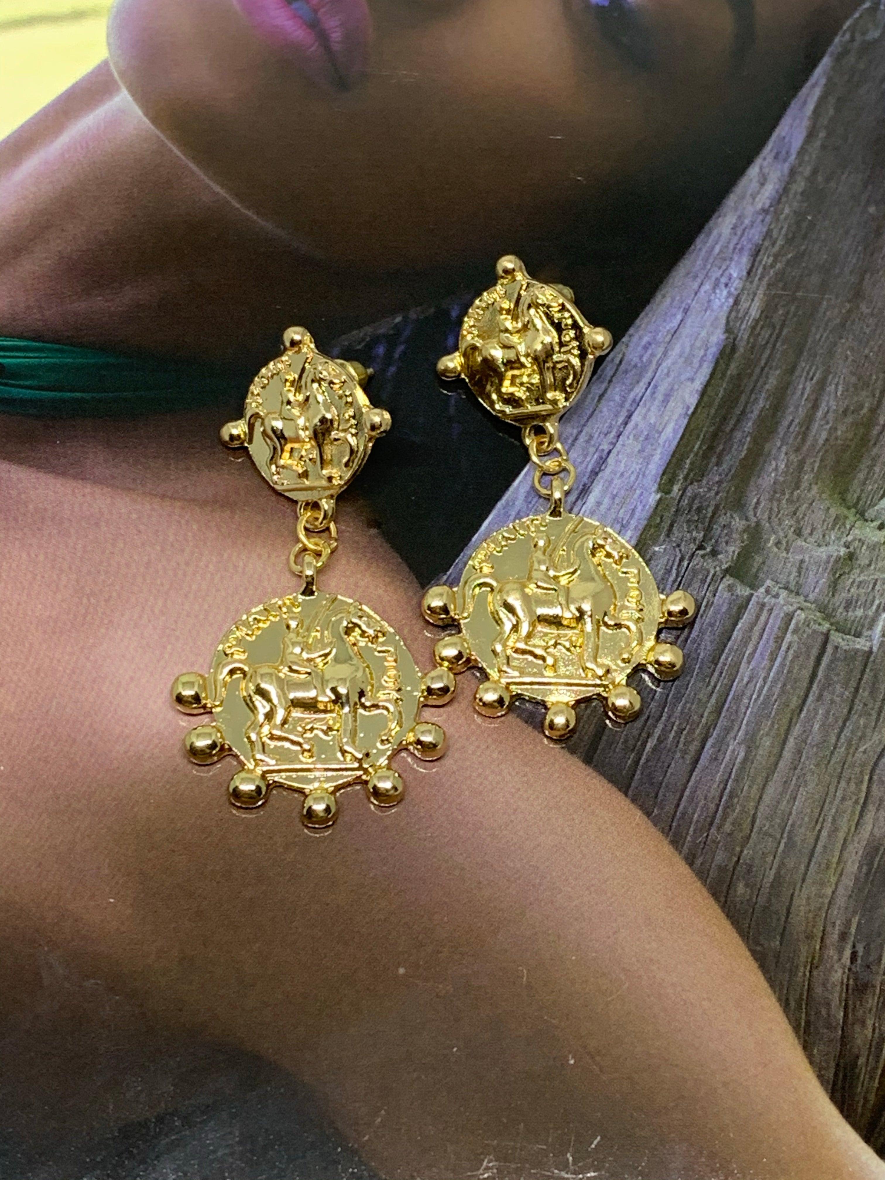 Gold coin sale drop earrings