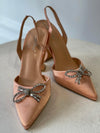 OutDazl - Rosie Crystal Embellished Satin Pumps in Peach - OutDazl