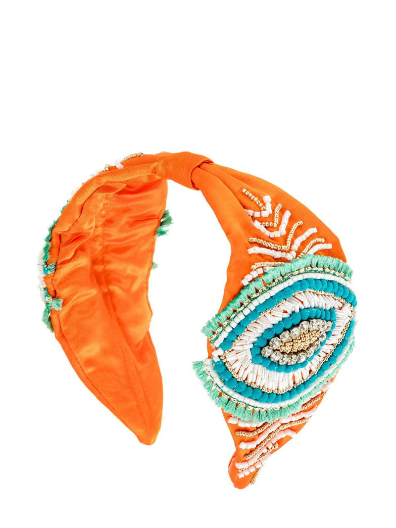 OutDazl - Sateen Embellished Head Band in Orange - OutDazl
