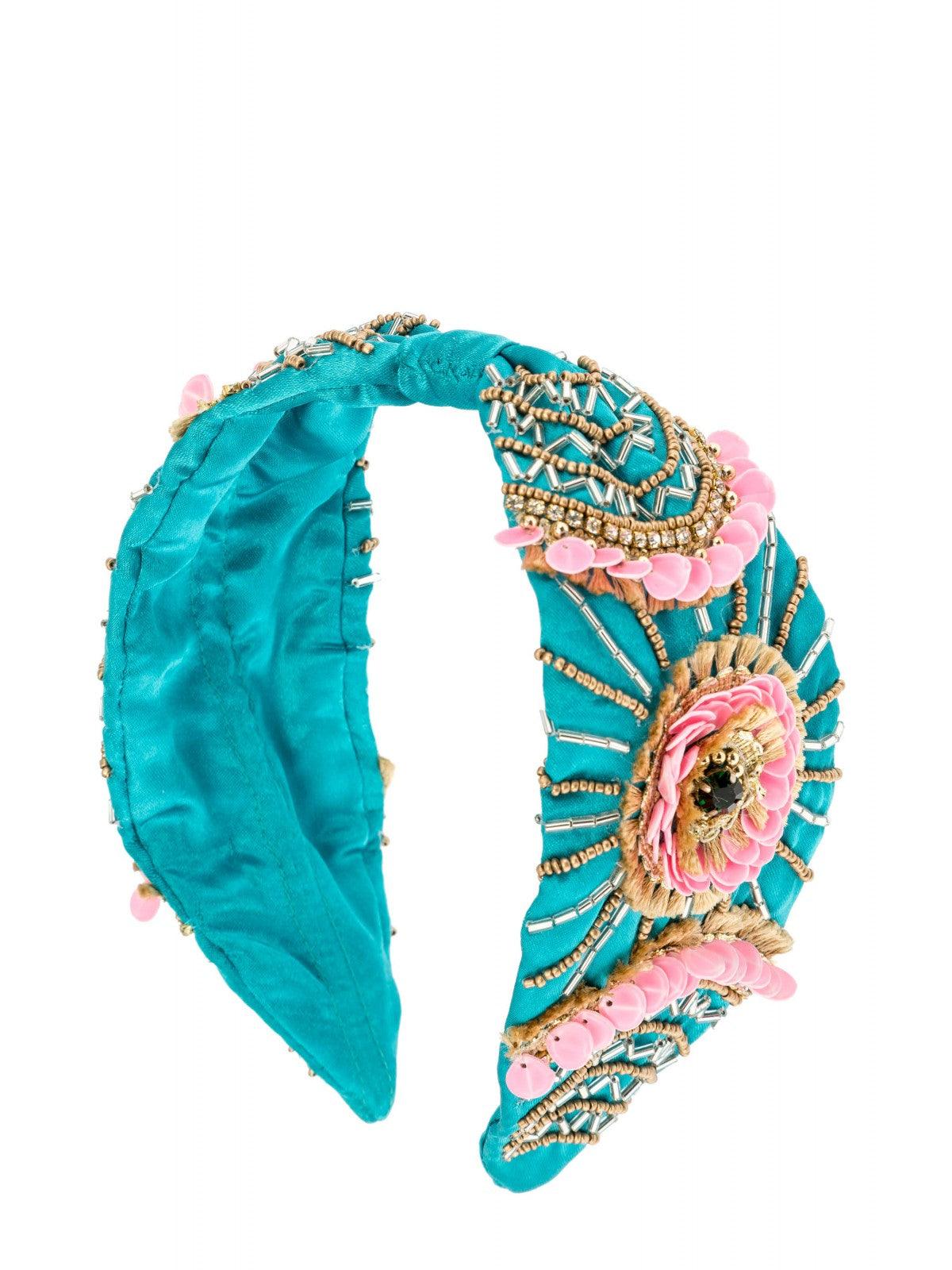 OutDazl - Sateen Embellished Head Band in Turquoise - OutDazl