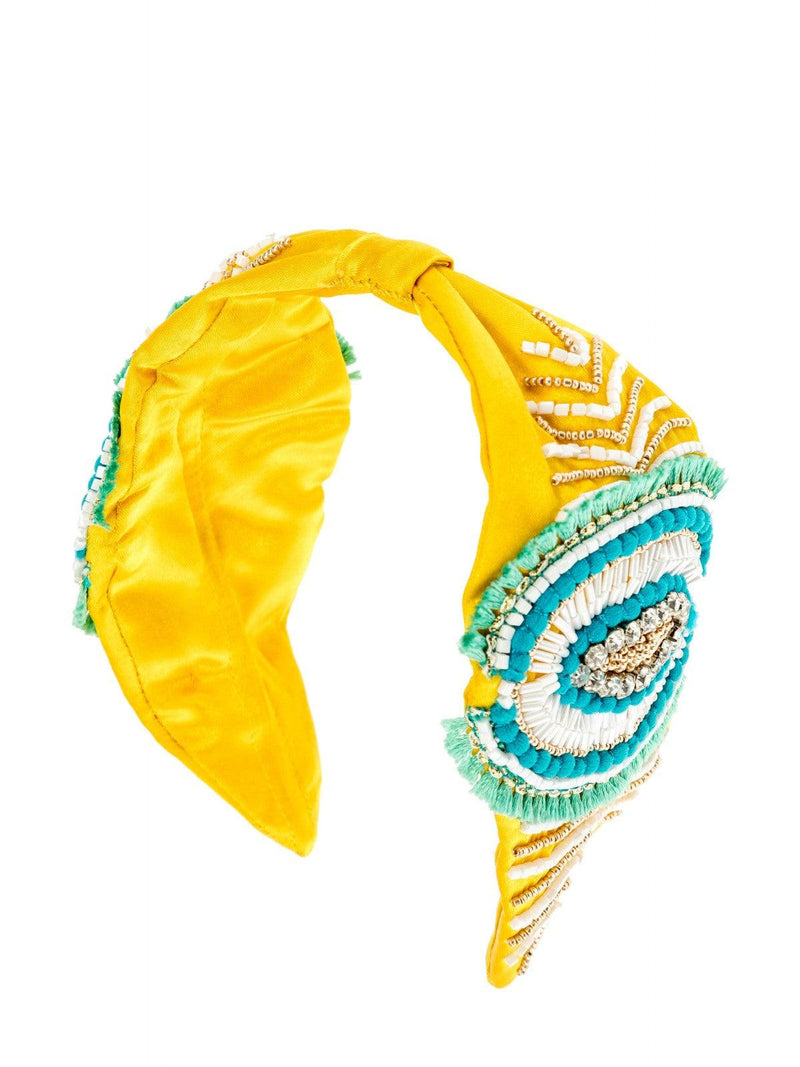 OutDazl - Sateen Embellished Head Band in Yellow - OutDazl