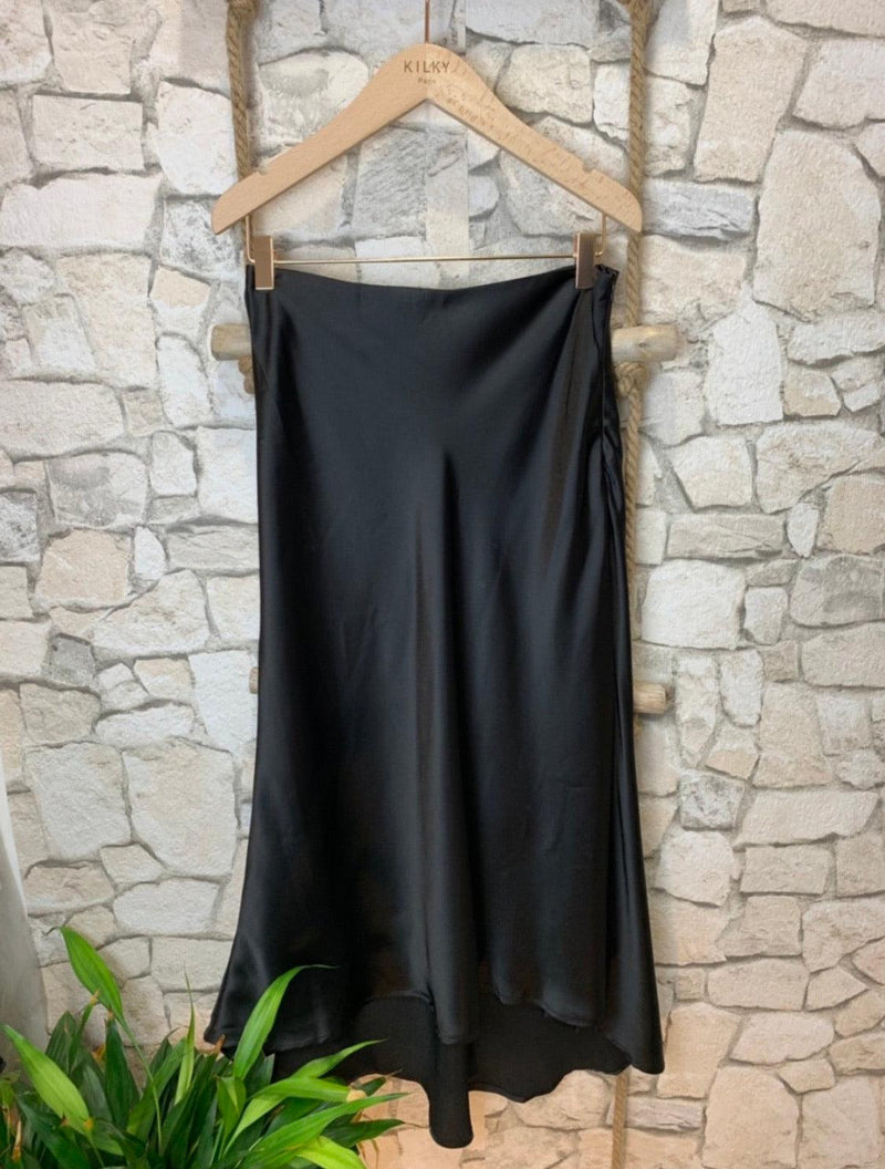 OutDazl - Satiny Midi Skirt in Black - OutDazl