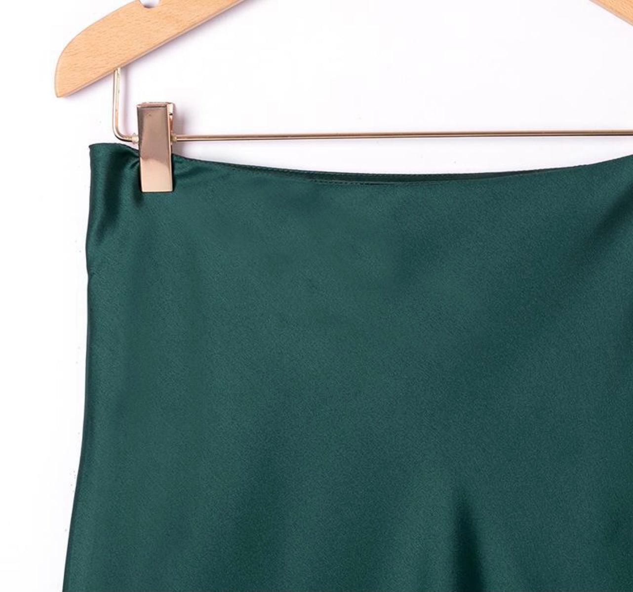 OutDazl - Satiny Midi Skirt in Green - OutDazl
