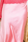 OutDazl - Satiny Midi Skirt in Pink - OutDazl