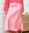 OutDazl - Satiny Midi Skirt in Pink - OutDazl