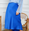 OutDazl - Satiny Midi Skirt in Royal Blue - OutDazl