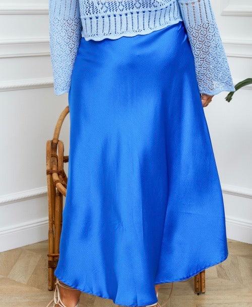 OutDazl - Satiny Midi Skirt in Royal Blue - OutDazl