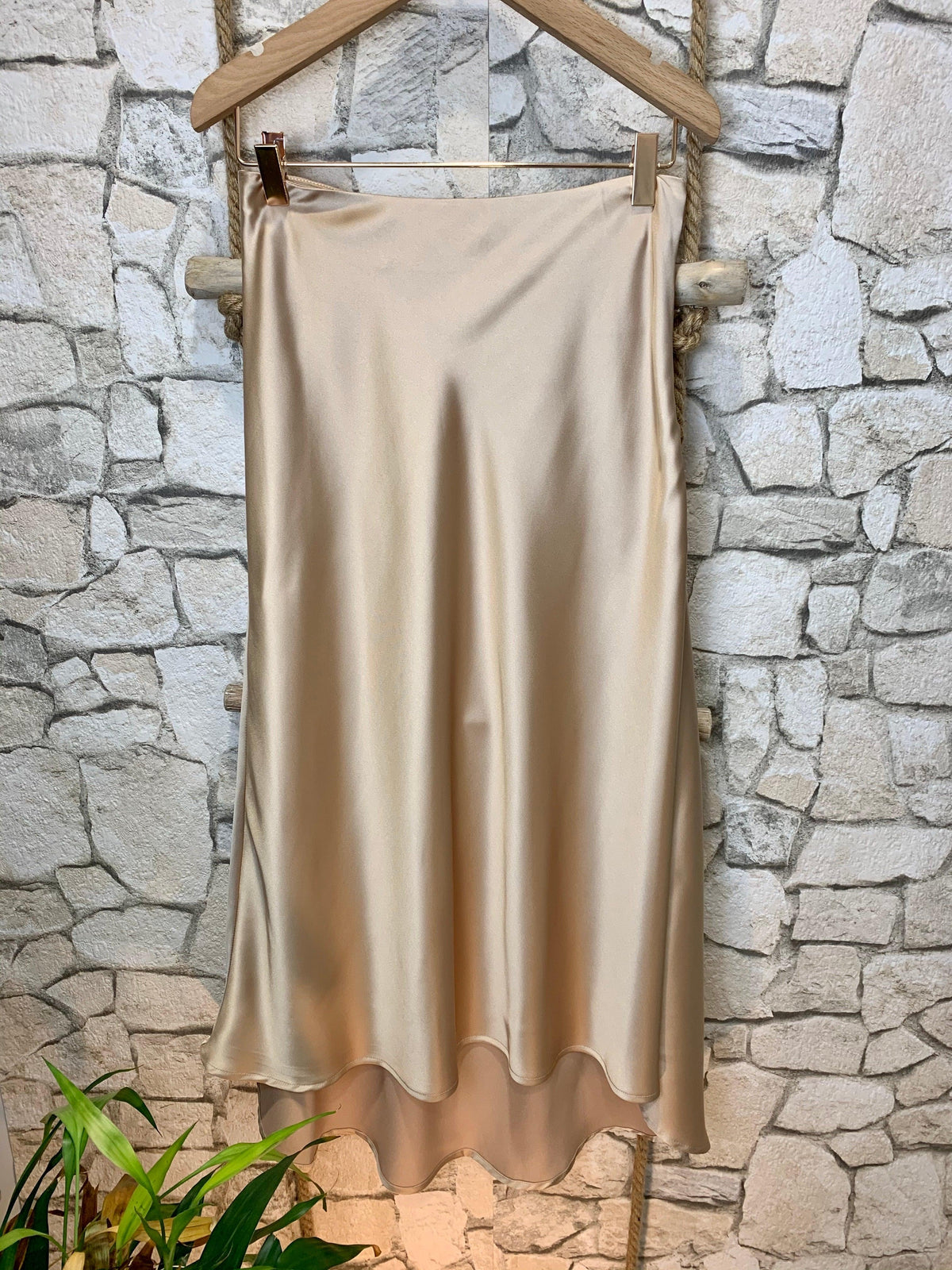 OutDazl - Satiny Midi Skirt in Taupe - OutDazl