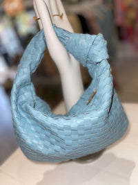 OutDazl - Small Woven Knotted Clutch in Baby Blue - OutDazl