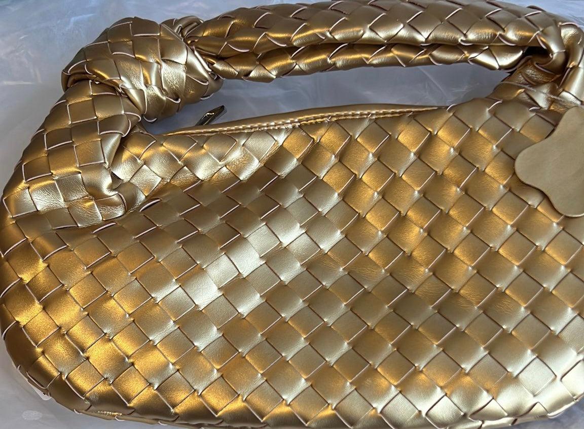 OutDazl - Small Woven Knotted Clutch in Metallic Gold - OutDazl