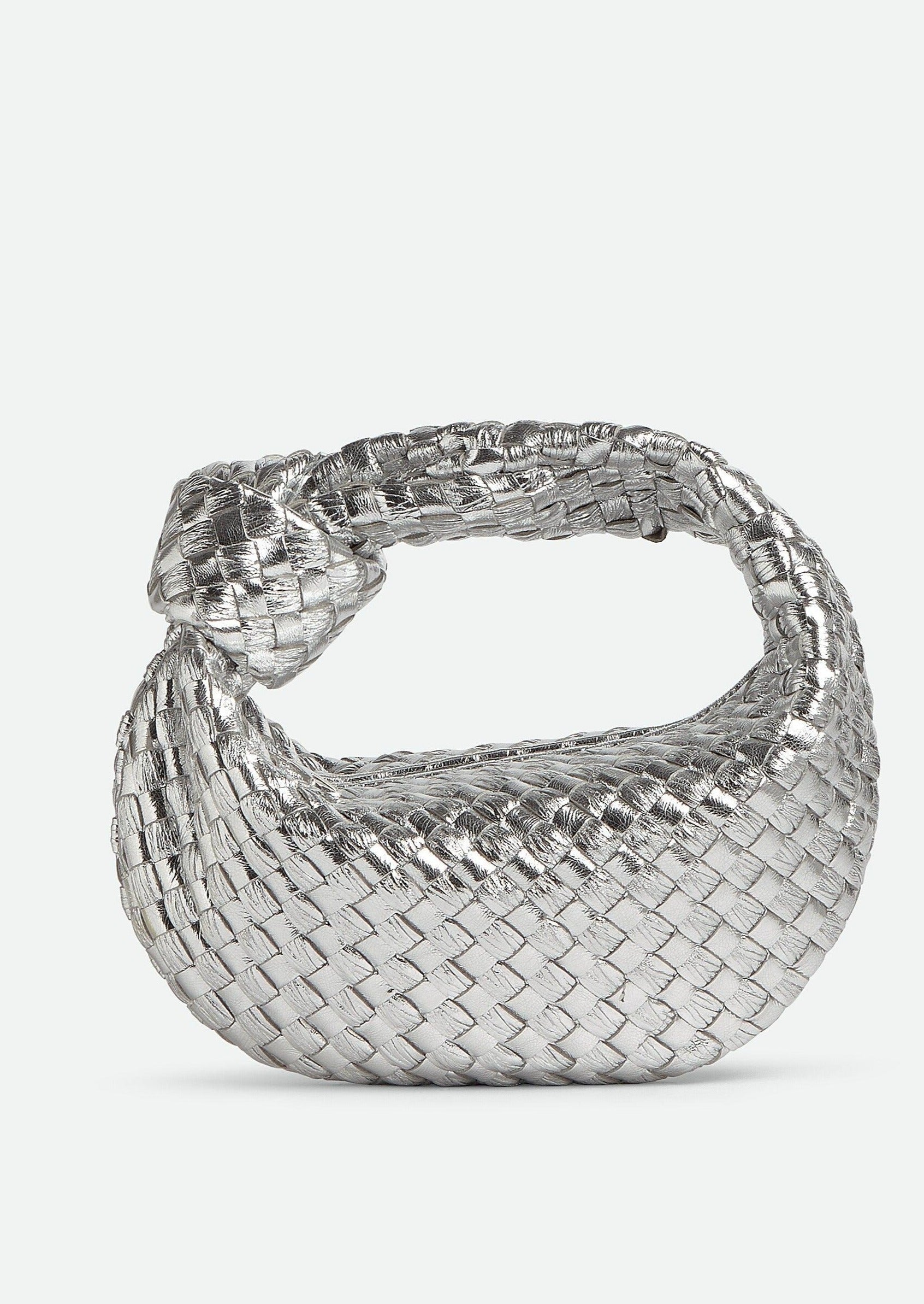 OutDazl - Small Woven Knotted Clutch in Metallic Silver - OutDazl
