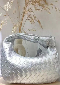 OutDazl - Small Woven Knotted Clutch in Metallic Silver - OutDazl