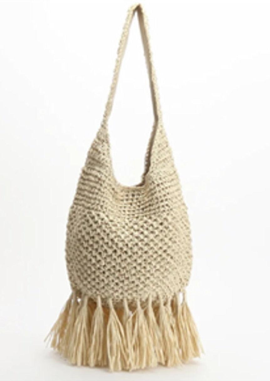 OutDazl - Straw tote with fringe trim - OutDazl