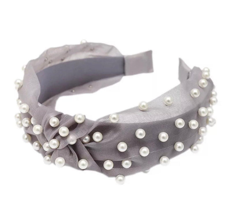 OutDazl - Tulle Pearl Embellished Head Band - OutDazl