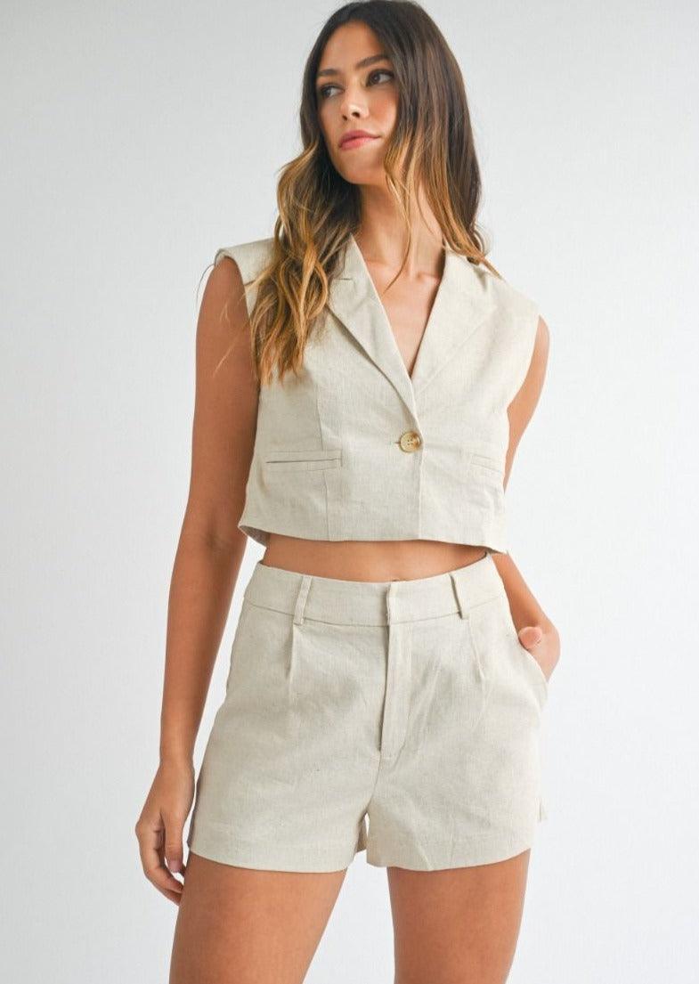 OutDazl - Waistcoat Shorts Co-ord in Oatmeal - OutDazl