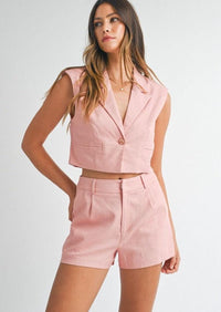 OutDazl - Waistcoat Shorts Co-ord in Pink - OutDazl