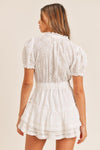 OutDazl - White Broderie Anglais Mini Ruffled Dress - OutDazl